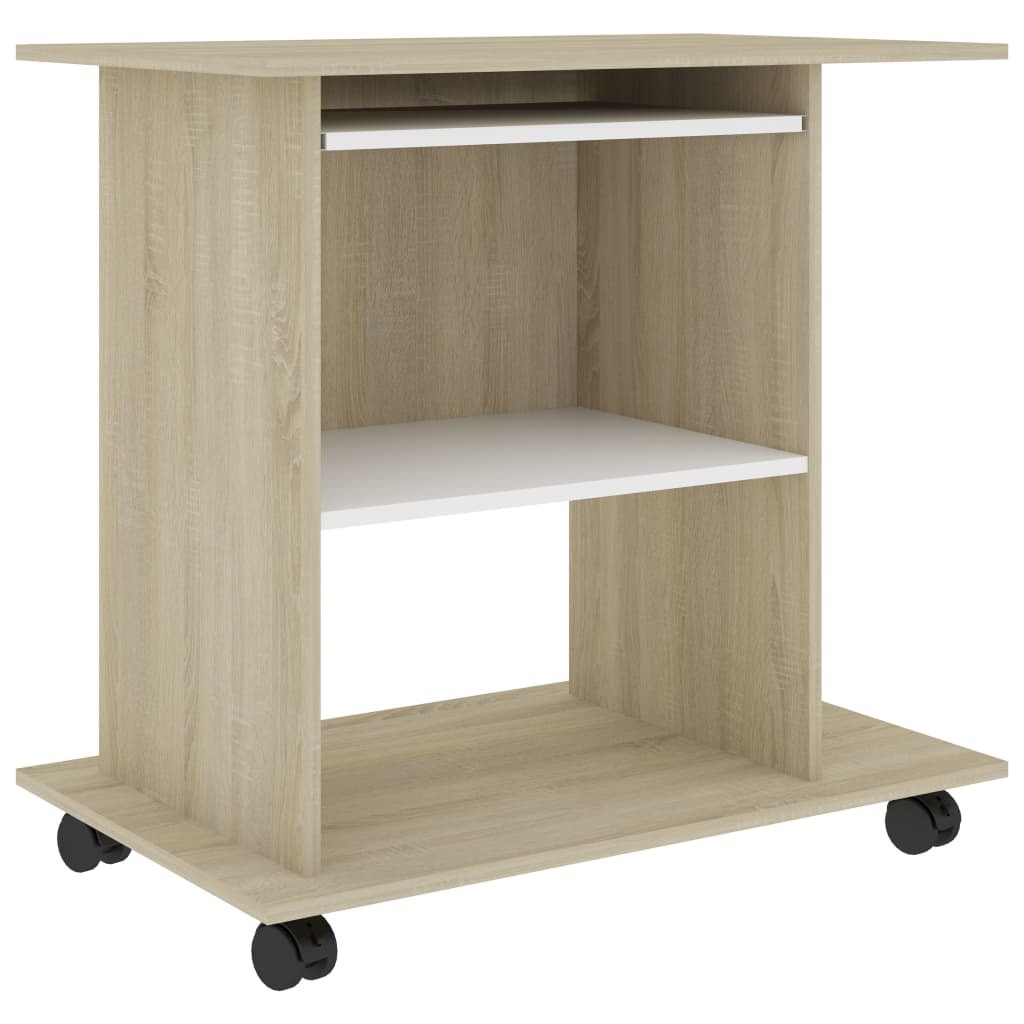 PC-Tisch Weiß und Sonoma-Eiche 80×50×75 cm Spanplatte
