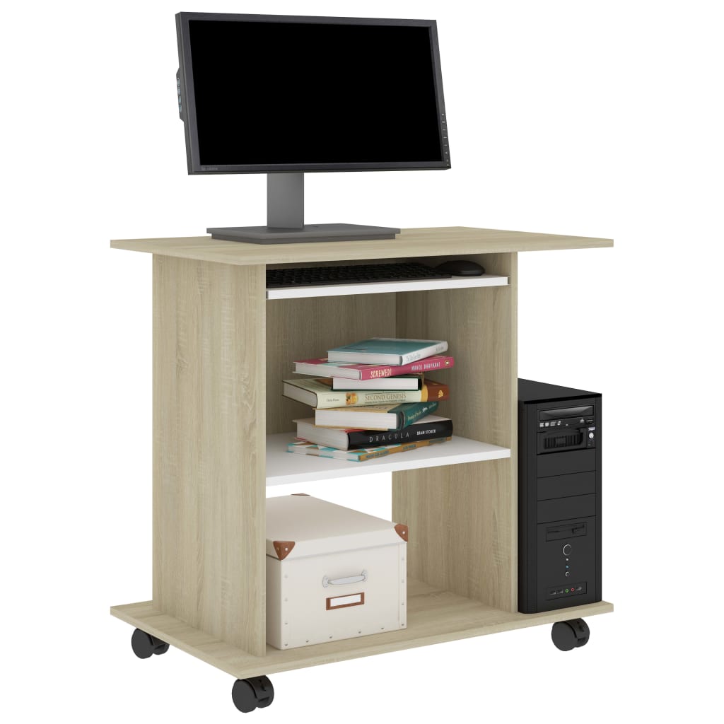 PC-Tisch Weiß und Sonoma-Eiche 80×50×75 cm Spanplatte