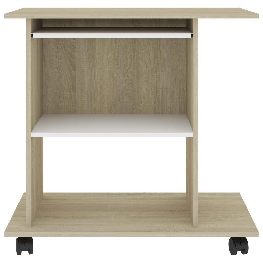PC-Tisch Weiß und Sonoma-Eiche 80×50×75 cm Spanplatte