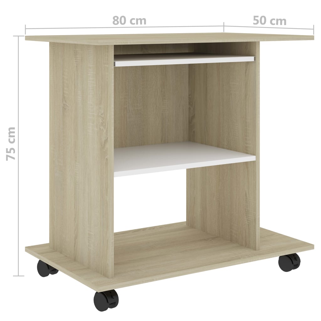 PC-Tisch Weiß und Sonoma-Eiche 80×50×75 cm Spanplatte