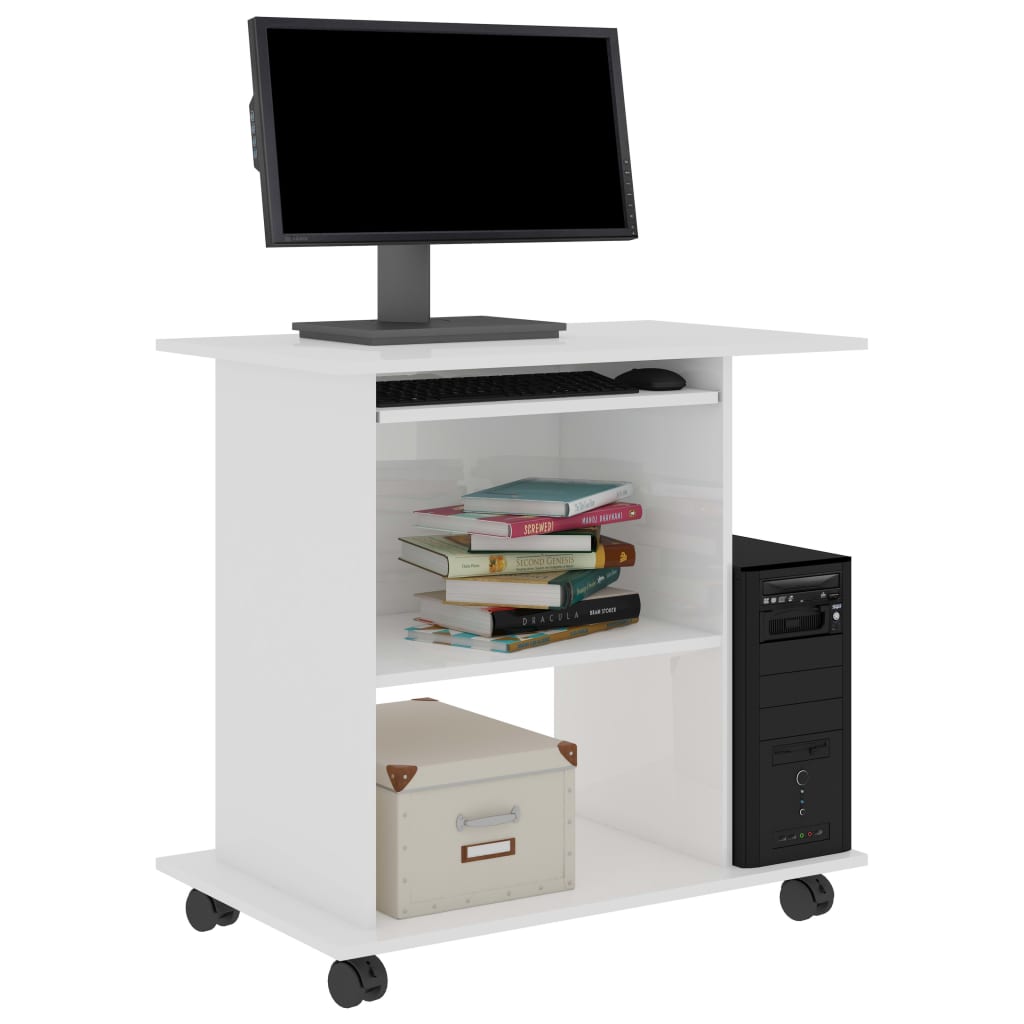 PC-Tisch Hochglanz-Weiß 80×50×75 cm Spanplatte