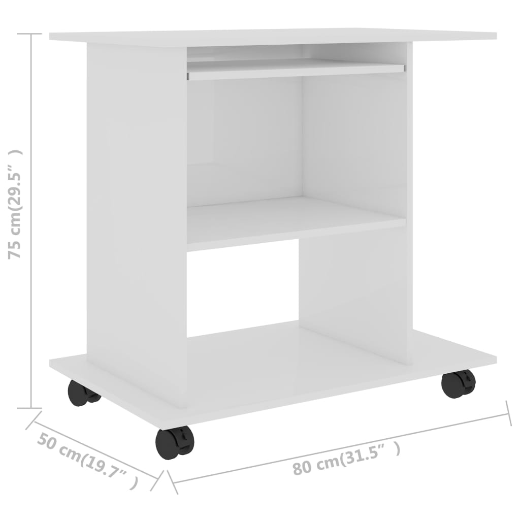 PC-Tisch Hochglanz-Weiß 80×50×75 cm Spanplatte