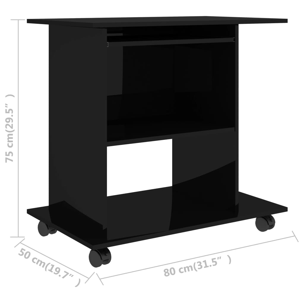 PC-Tisch Hochglanz-Schwarz 80×50×75 cm Spanplatte