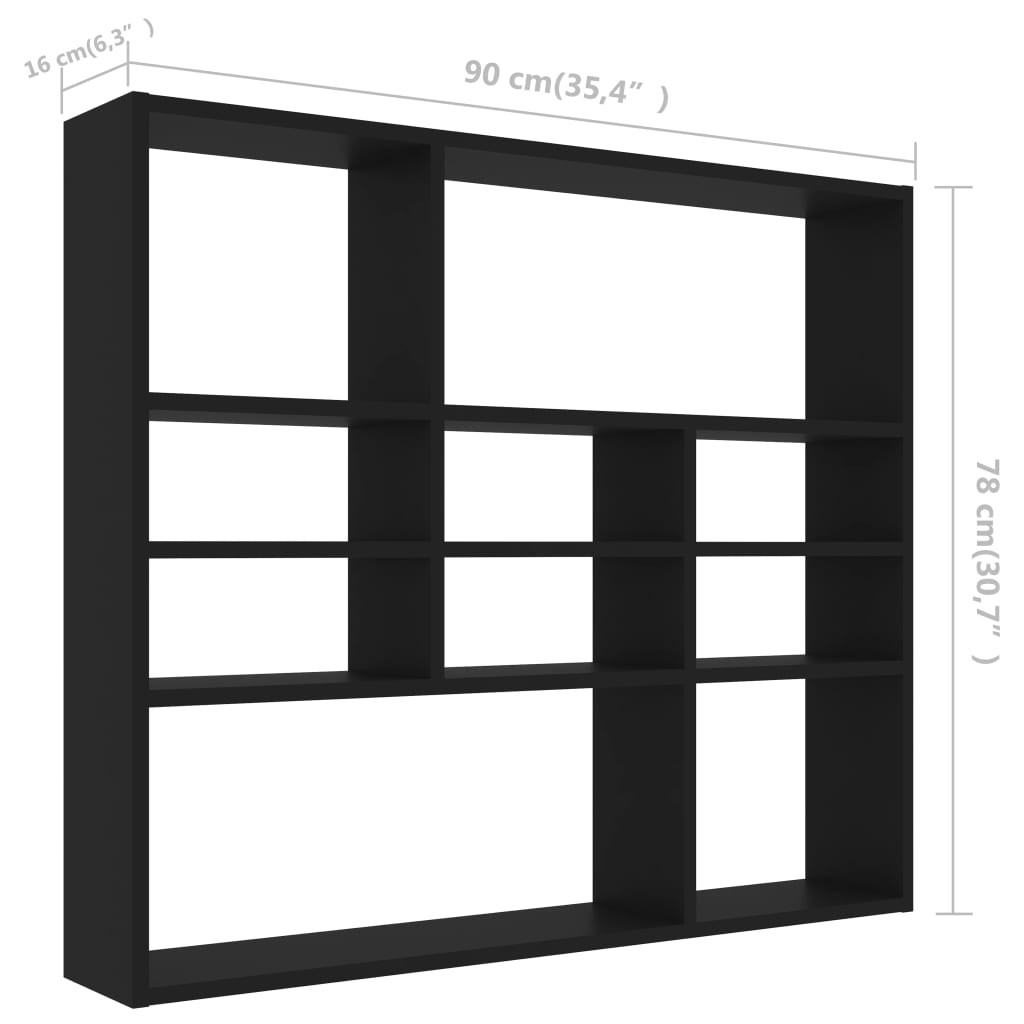 Wandregal Schwarz 90 x 16 x 78 cm Spanplatte