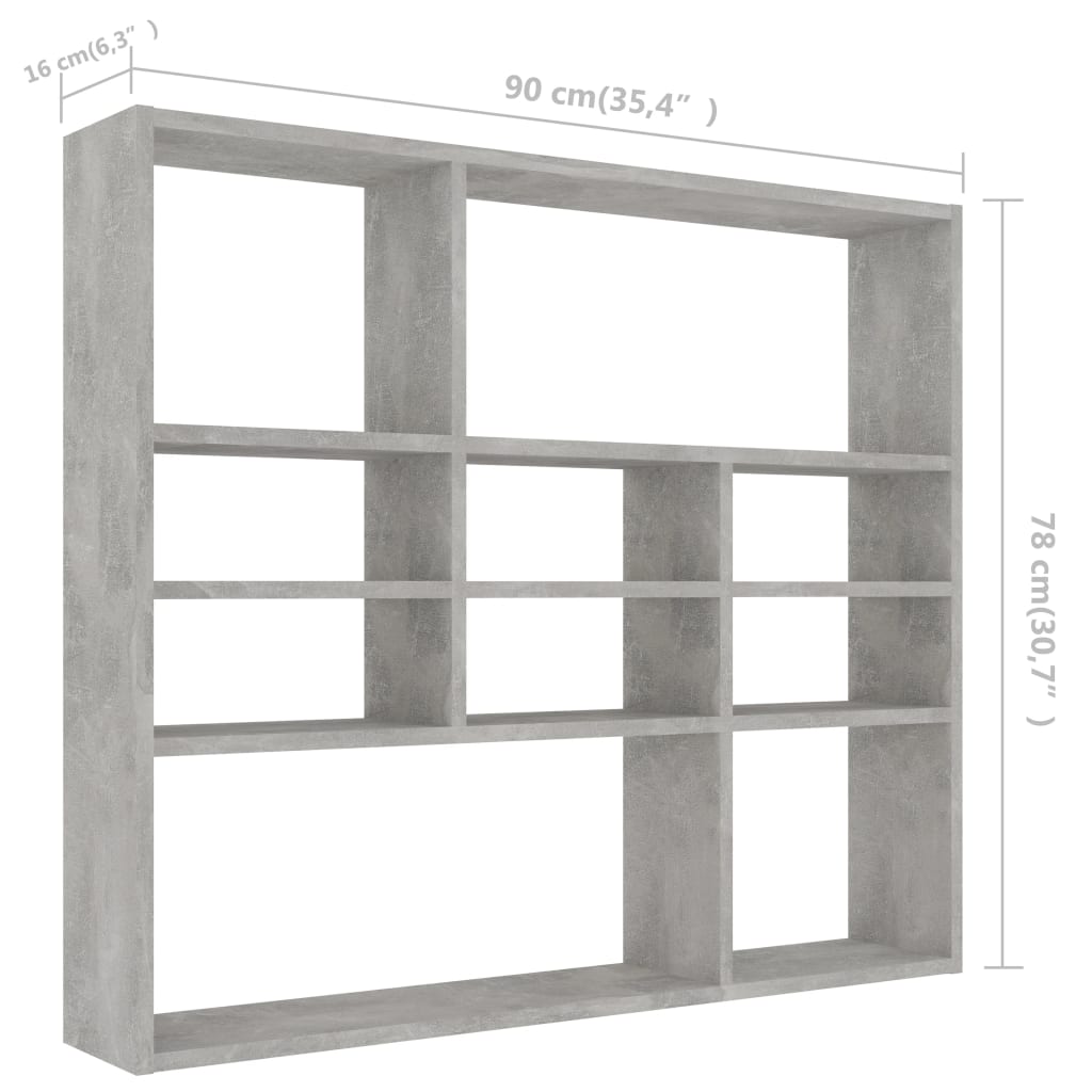 Wandregal Betongrau 90 x 16 x 78 cm Spanplatte