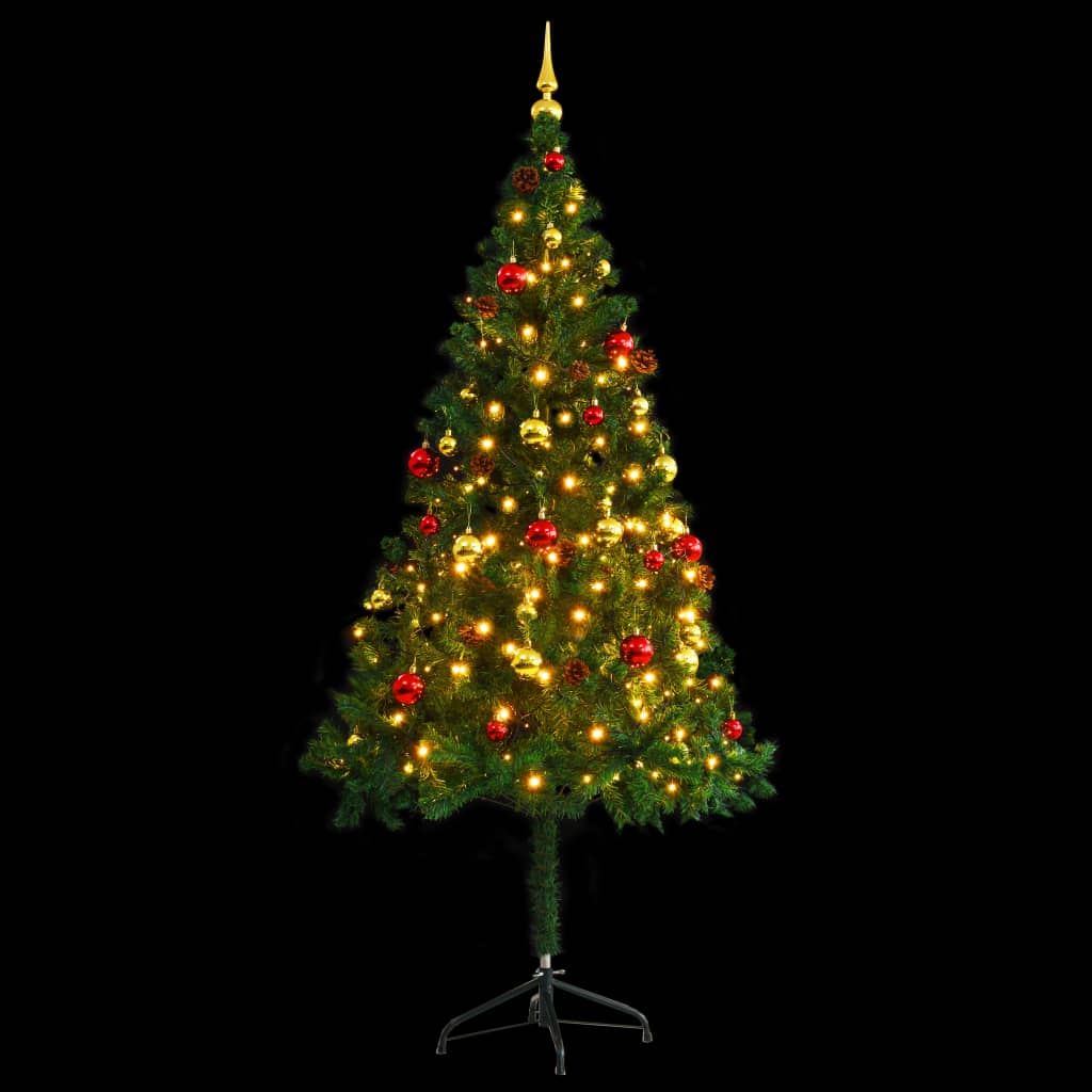 Künstlicher Weihnachtsbaum mit Kugeln und LEDs Grün 180 cm