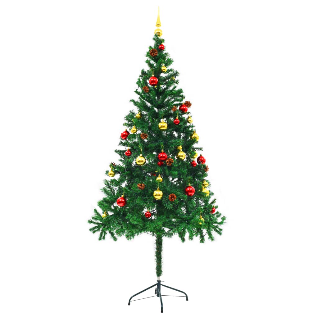 Künstlicher Weihnachtsbaum mit Kugeln und LEDs Grün 180 cm