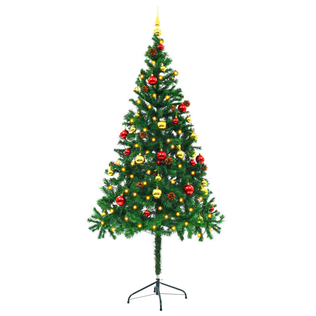 Künstlicher Weihnachtsbaum mit Kugeln und LEDs Grün 180 cm
