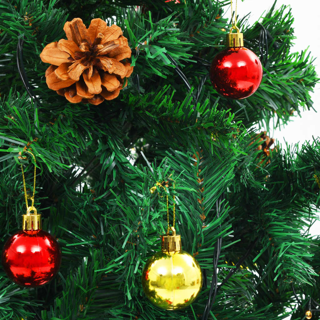 Künstlicher Weihnachtsbaum mit Kugeln und LEDs Grün 180 cm