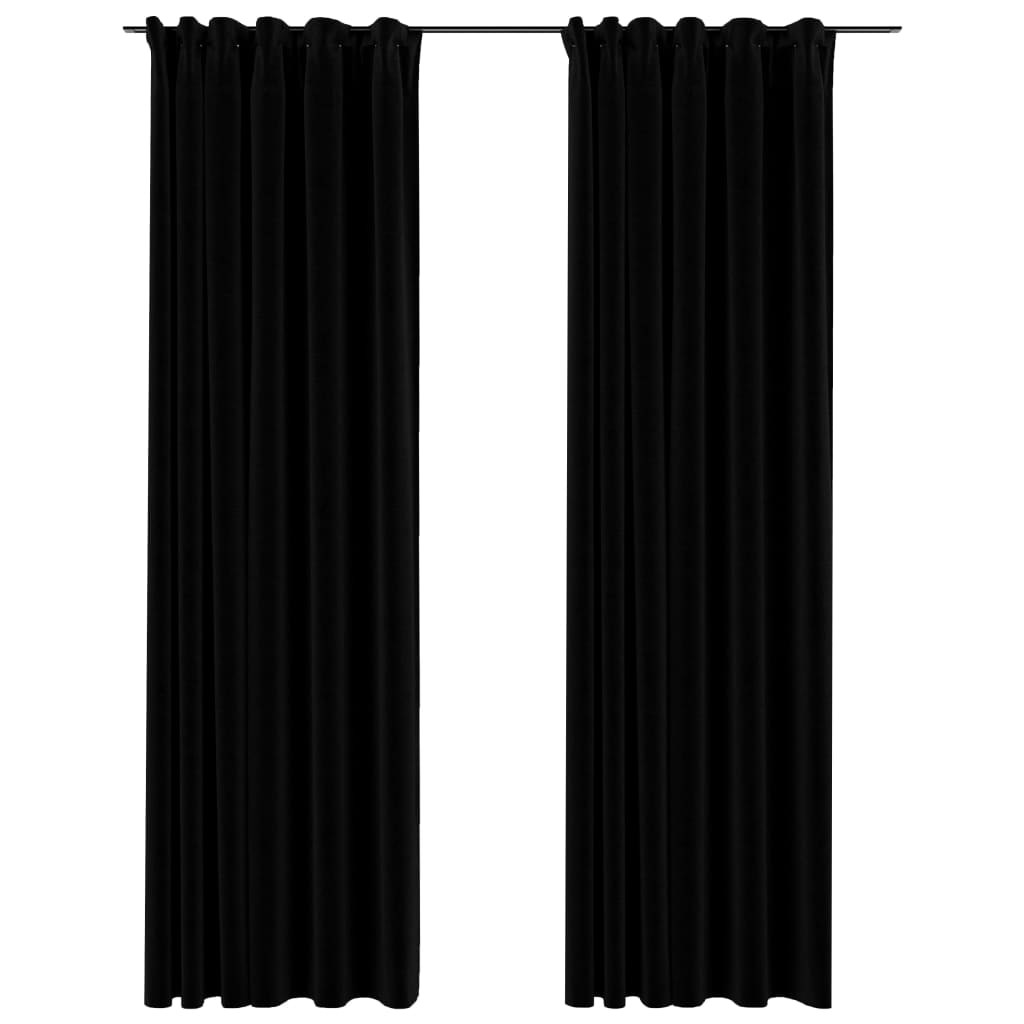 Verdunkelungsvorhänge Haken Leinenoptik 2Stk. Schwarz 140x225cm