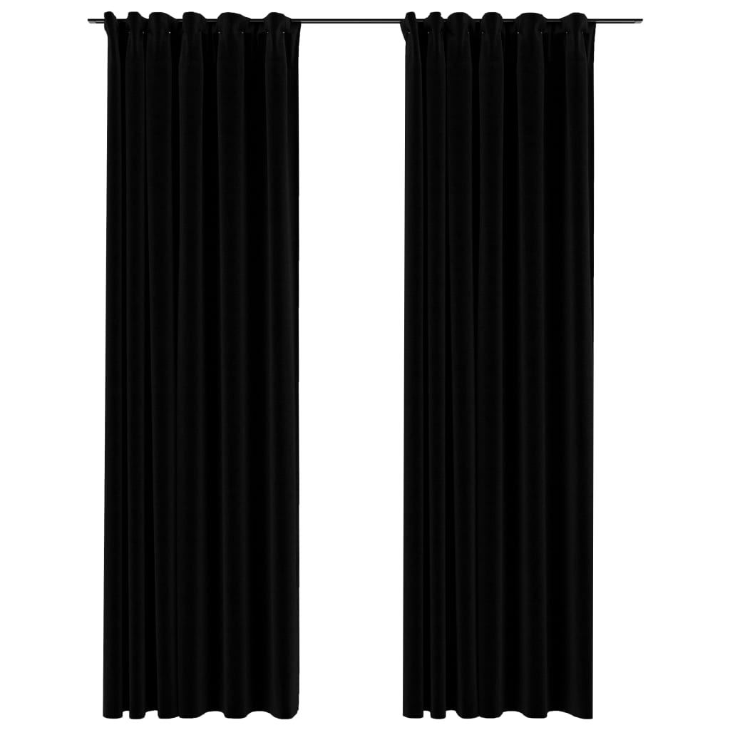 Verdunkelungsvorhänge Haken Leinenoptik 2Stk. Schwarz 140x245cm