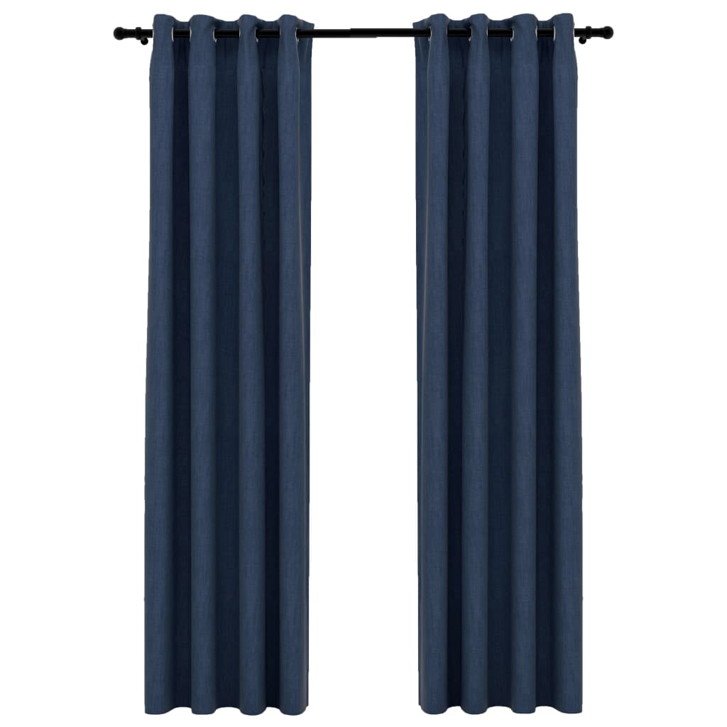 Verdunkelungsvorhänge Ösen Leinenoptik 2 Stk. Blau 140x245 cm