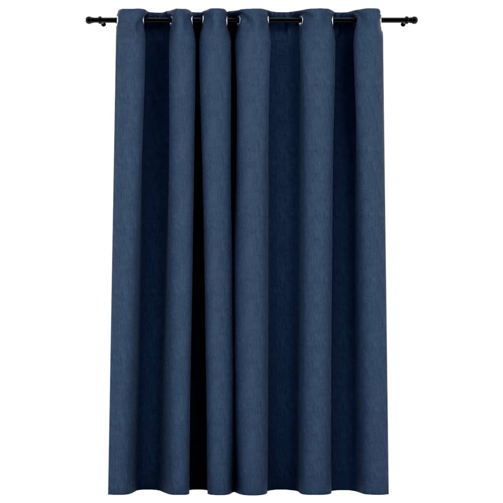 Verdunkelungsvorhang mit Ösen Leinenoptik Blau 290x245 cm