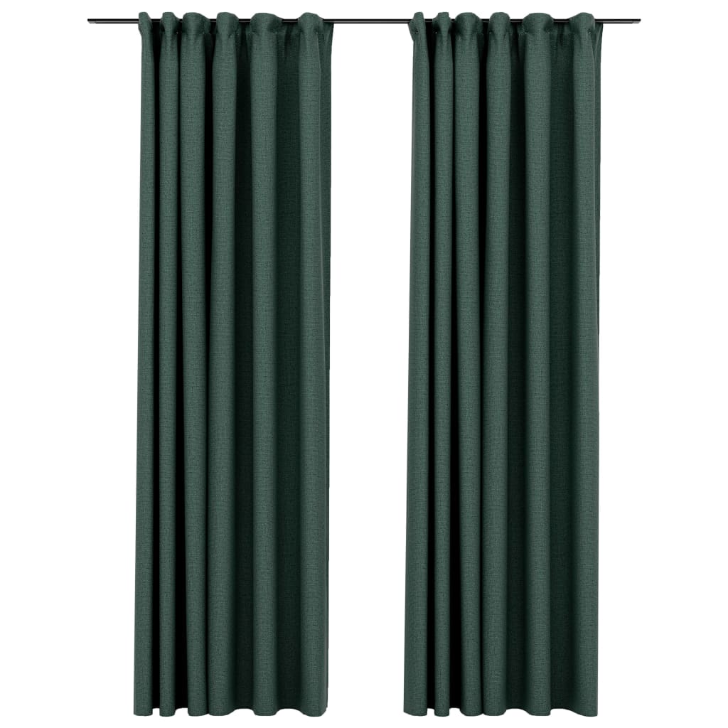 Verdunkelungsvorhänge Haken Leinenoptik 2 Stk. Grün 140x225 cm