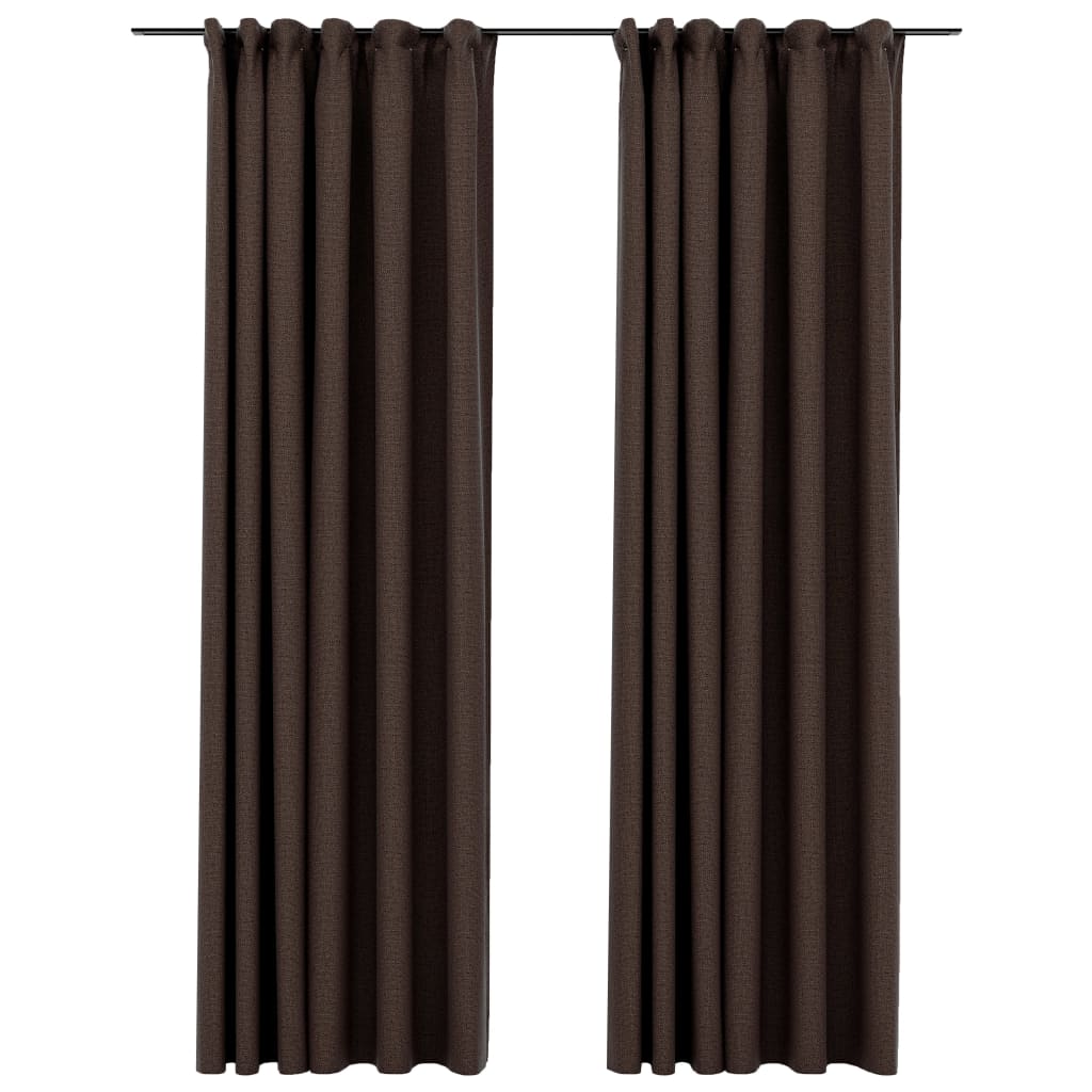 Verdunkelungsvorhänge Haken Leinenoptik 2 Stk. Taupe 140x225 cm