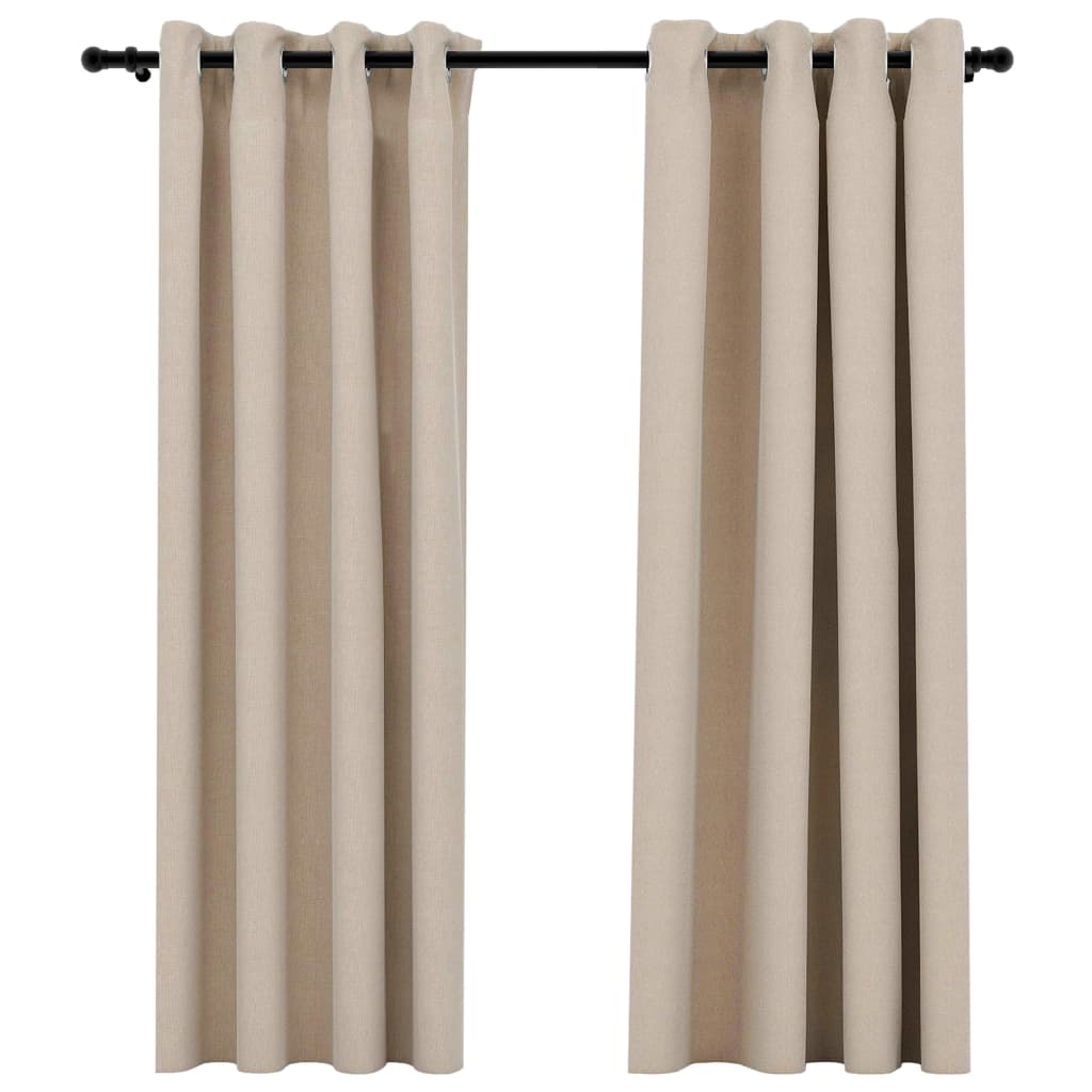 Verdunkelungsvorhänge Ösen Leinenoptik 2 Stk. Beige 140x175 cm