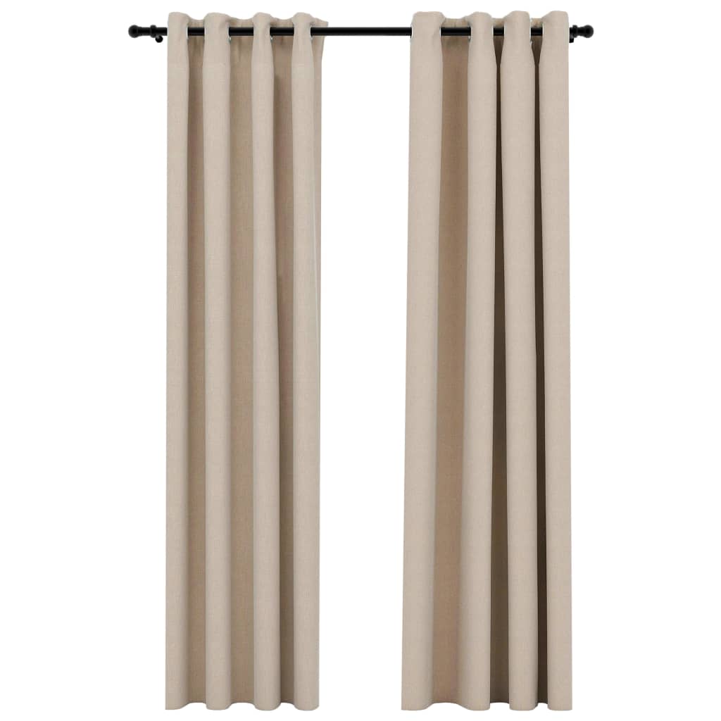Verdunkelungsvorhänge Ösen Leinenoptik 2 Stk. Beige 140x225 cm