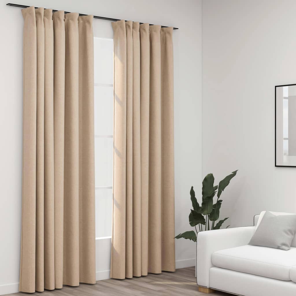 Verdunkelungsvorhänge Haken Leinenoptik 2 Stk. Beige 140x225 cm