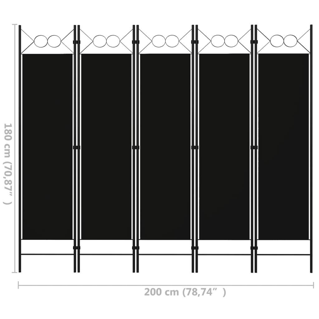 5-tlg. Raumteiler Schwarz 200 x 180 cm