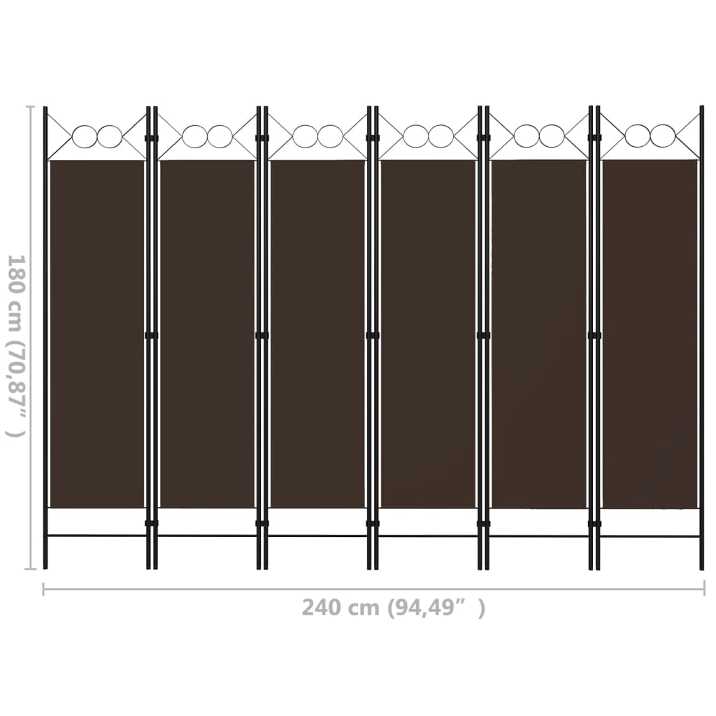 6-tlg. Raumteiler Braun 240 x 180 cm