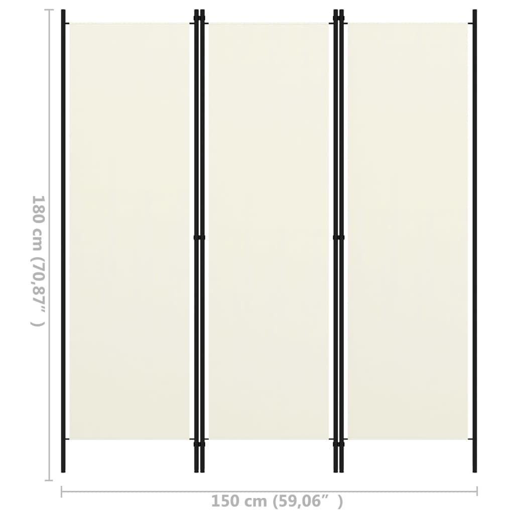 3-tlg. Raumteiler Cremeweiß 150x180 cm