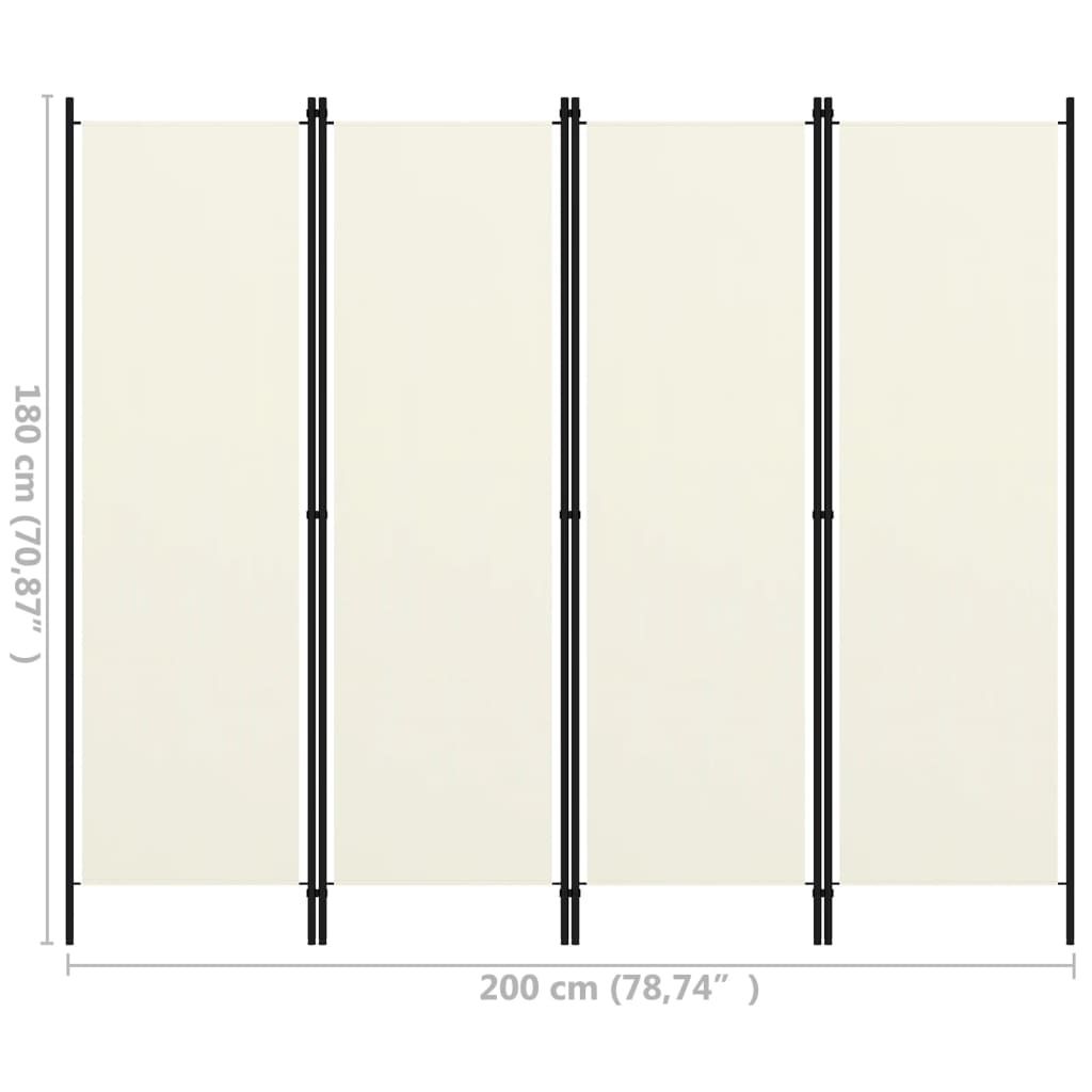 4-tlg. Raumteiler Cremeweiß 200x180 cm