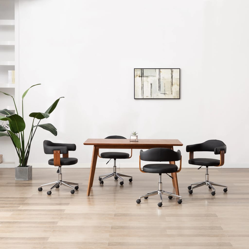 Drehbare Esszimmerstühle 4 Stk. Schwarz Bugholz und Kunstleder
