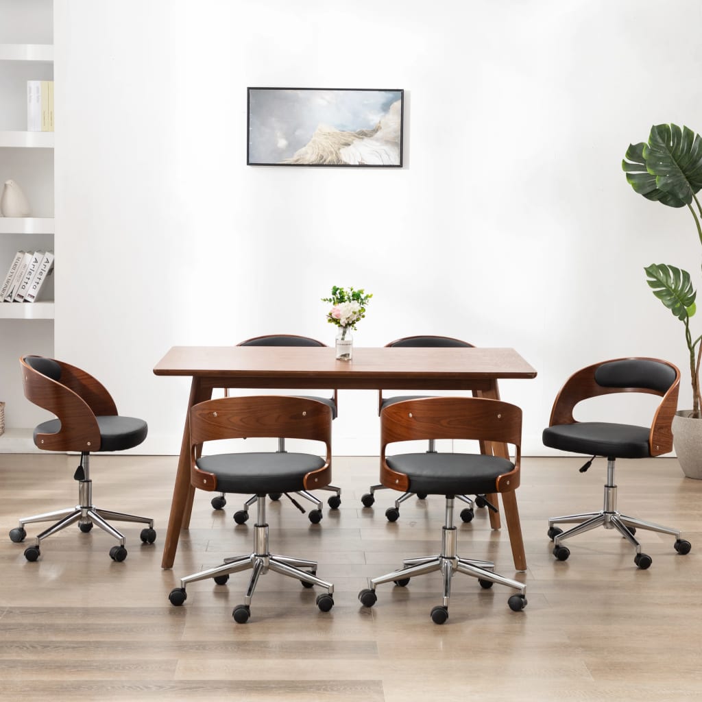 Drehbare Esszimmerstühle 6 Stk. Schwarz Bugholz und Kunstleder