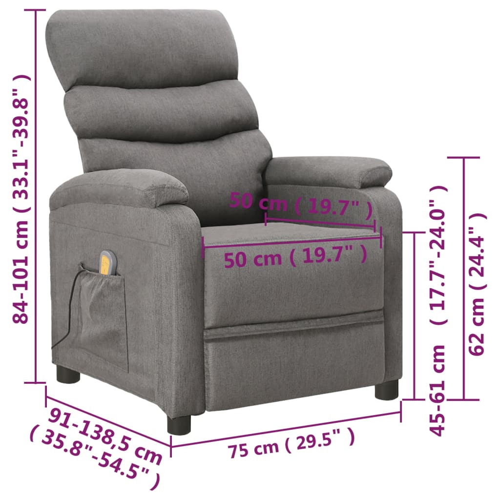 Massagesessel Hellgrau Stoff