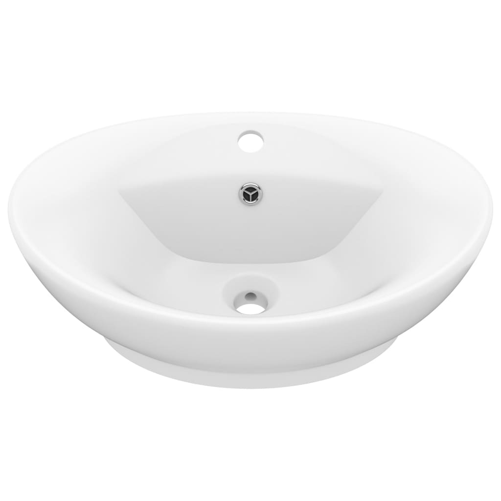 Luxus-Waschbecken Überlauf Oval Matt-Weiß 58,5x39 cm Keramik