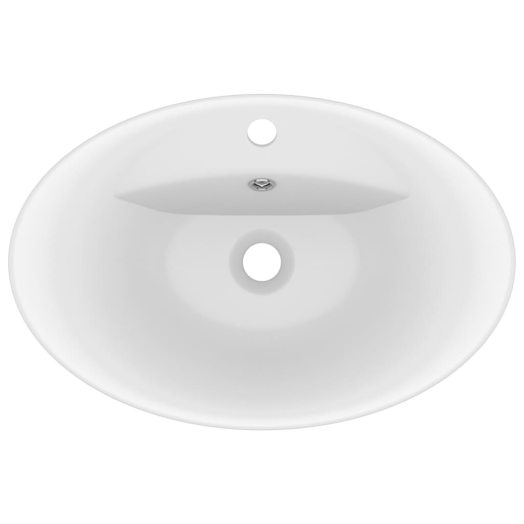 Luxus-Waschbecken Überlauf Oval Matt-Weiß 58,5x39 cm Keramik