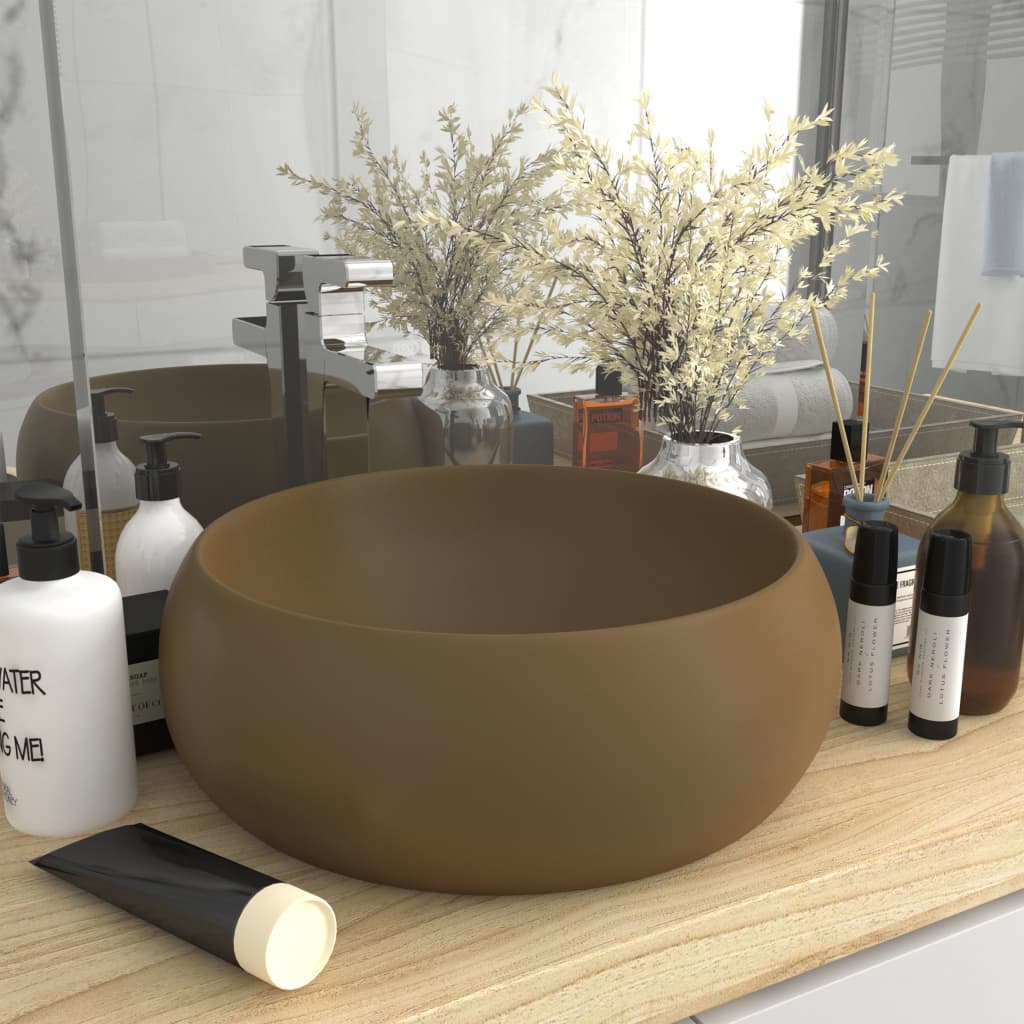 Luxuriöses Waschbecken Rund Matt Creme 40x15 cm Keramik