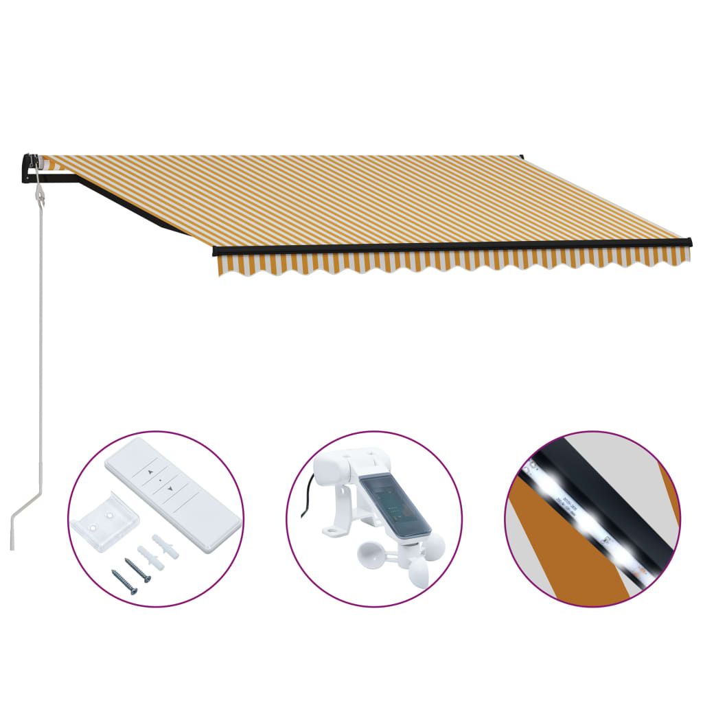 Einziehbare Markise mit Windsensor & LED 400x300cm Gelb Weiß