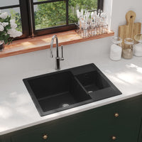 Thumbnail for Küchenspüle mit Überlauf Doppelbecken Schwarz Granit