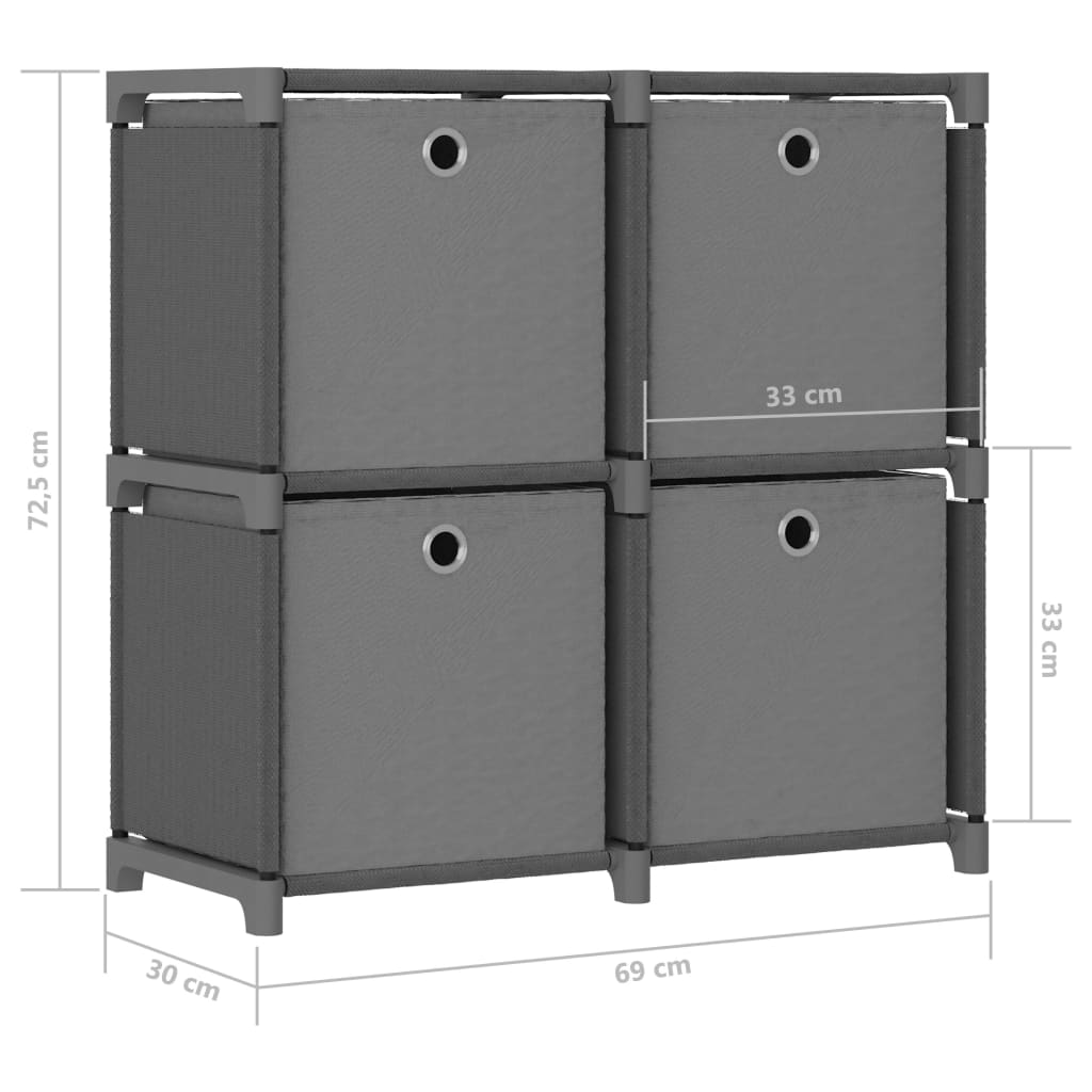 Würfel-Regal mit Boxen 4 Fächer Grau 69x30x72,5 cm Stoff