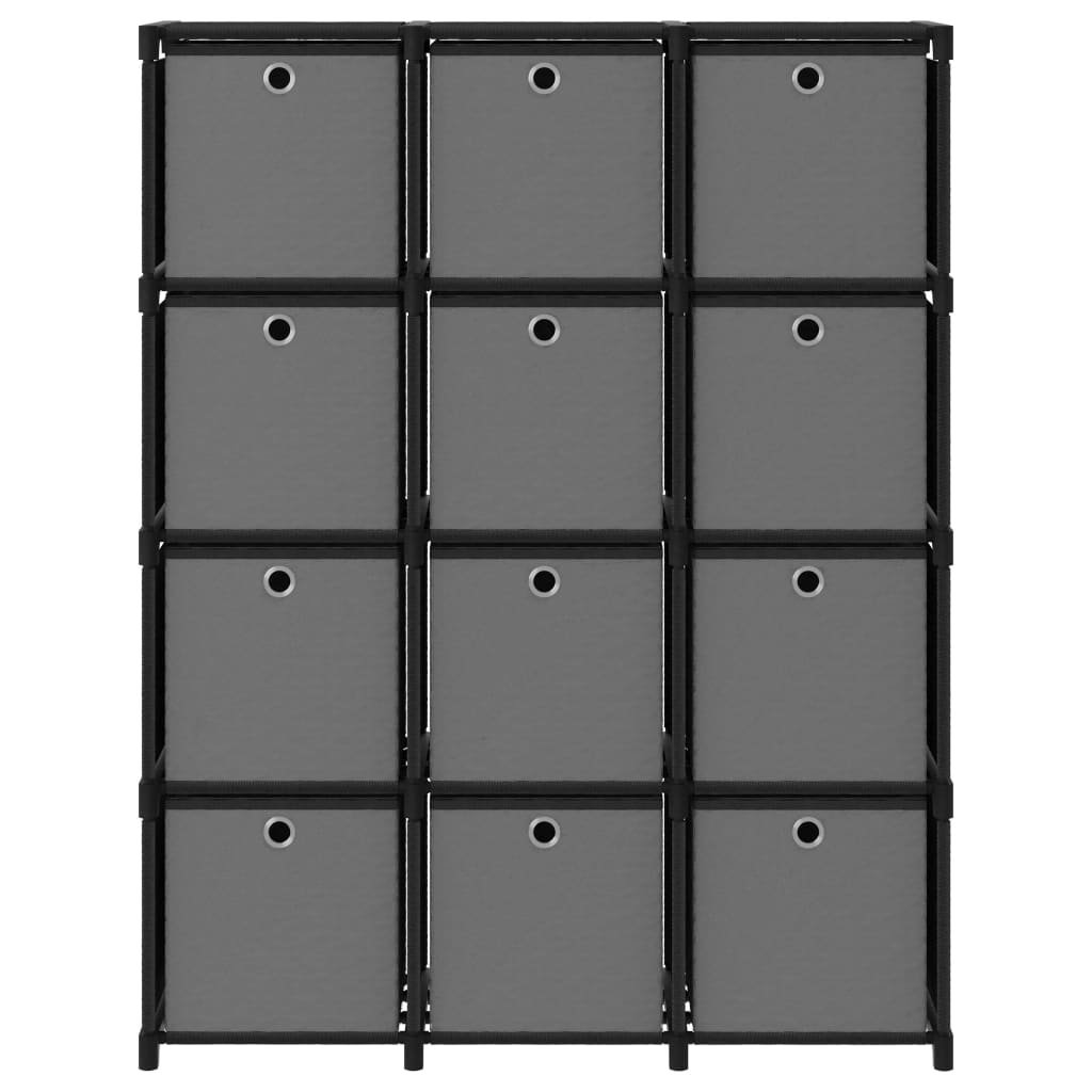 Würfel-Regal mit Boxen 12 Fächer Schwarz 103x30x141 cm Stoff
