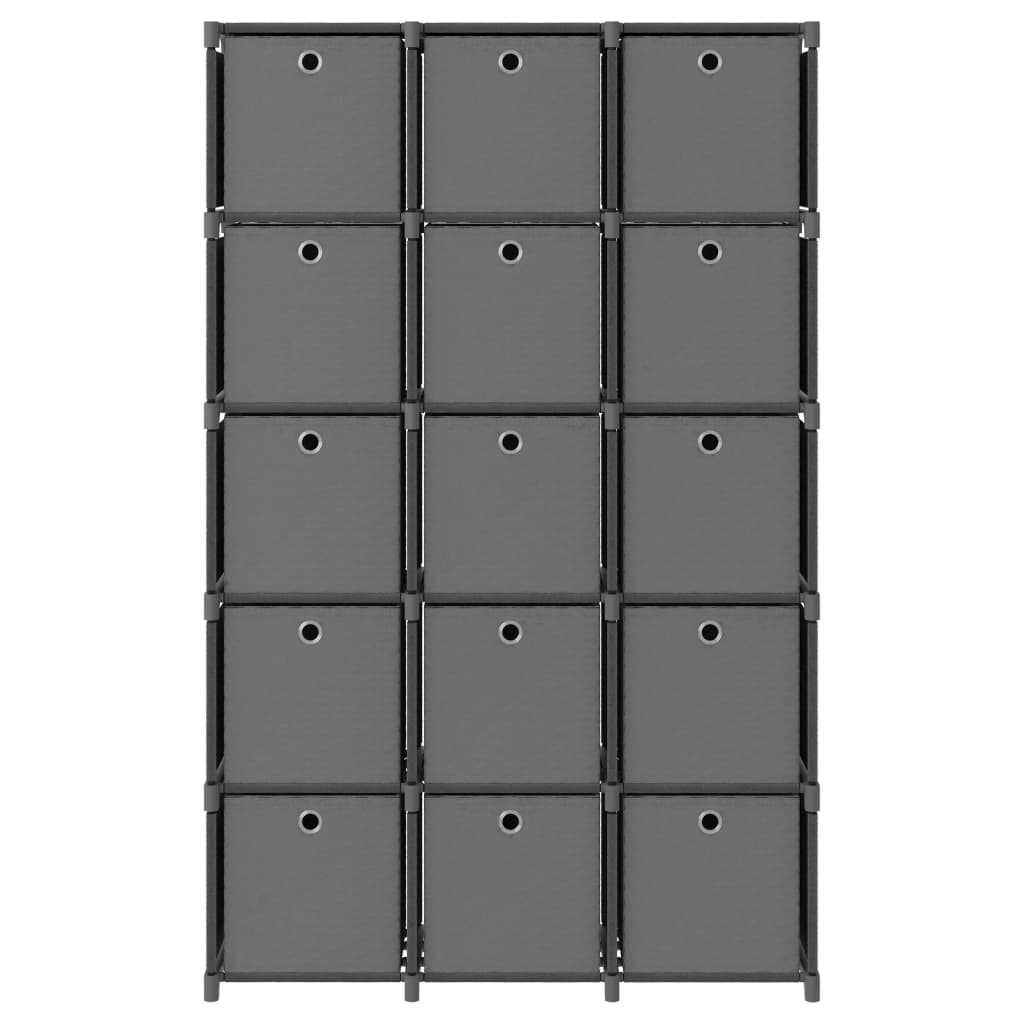 Würfel-Regal mit Boxen 15 Fächer Grau 103x30x175,5 cm Stoff