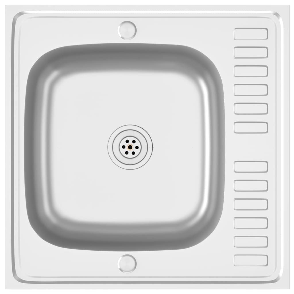 Küchenspüle mit Abtropfset Silbern 600x600x155 mm Edelstahl