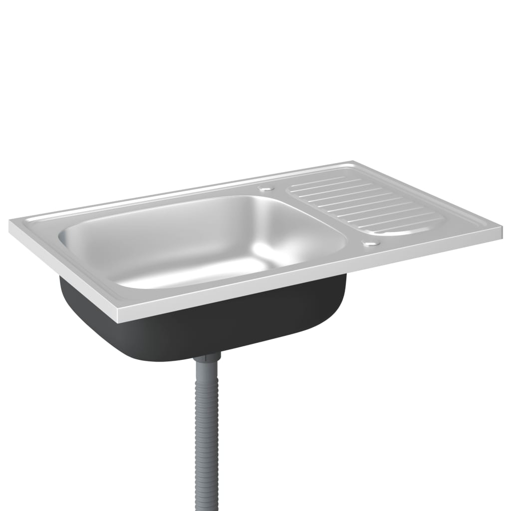 Küchenspüle mit Abtropfset Silbern 800x500x155 mm Edelstahl