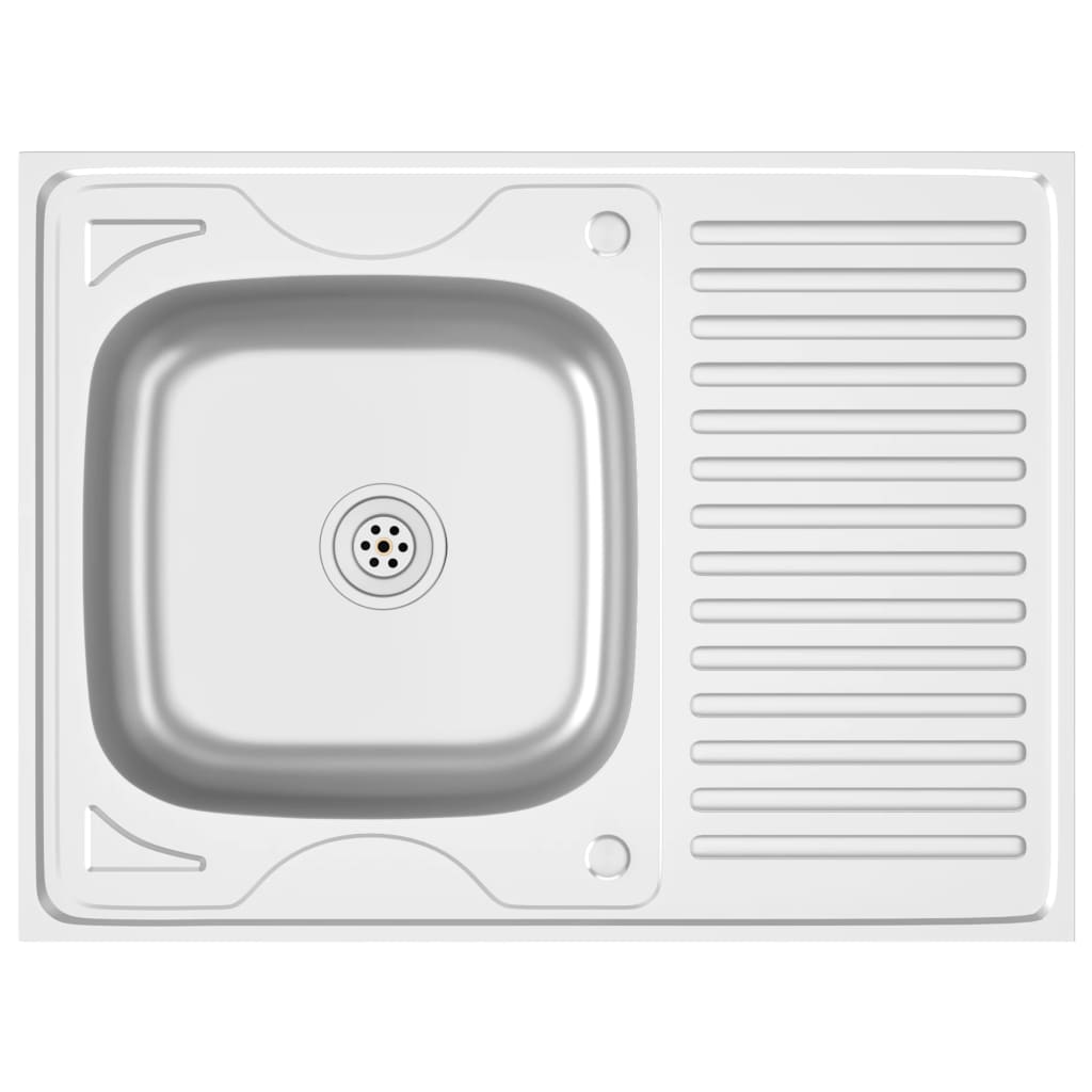 Küchenspüle mit Abtropfset Silbern 800x600x155 mm Edelstahl