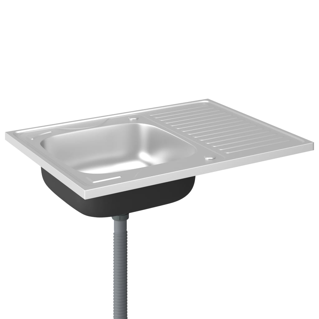 Küchenspüle mit Abtropfset Silbern 800x600x155 mm Edelstahl
