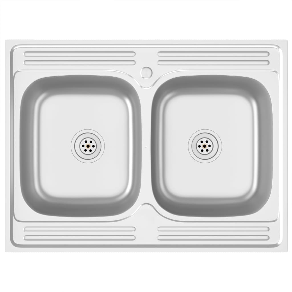 Spüle mit Doppelbecken Silbern 800x600x155 mm Edelstahl