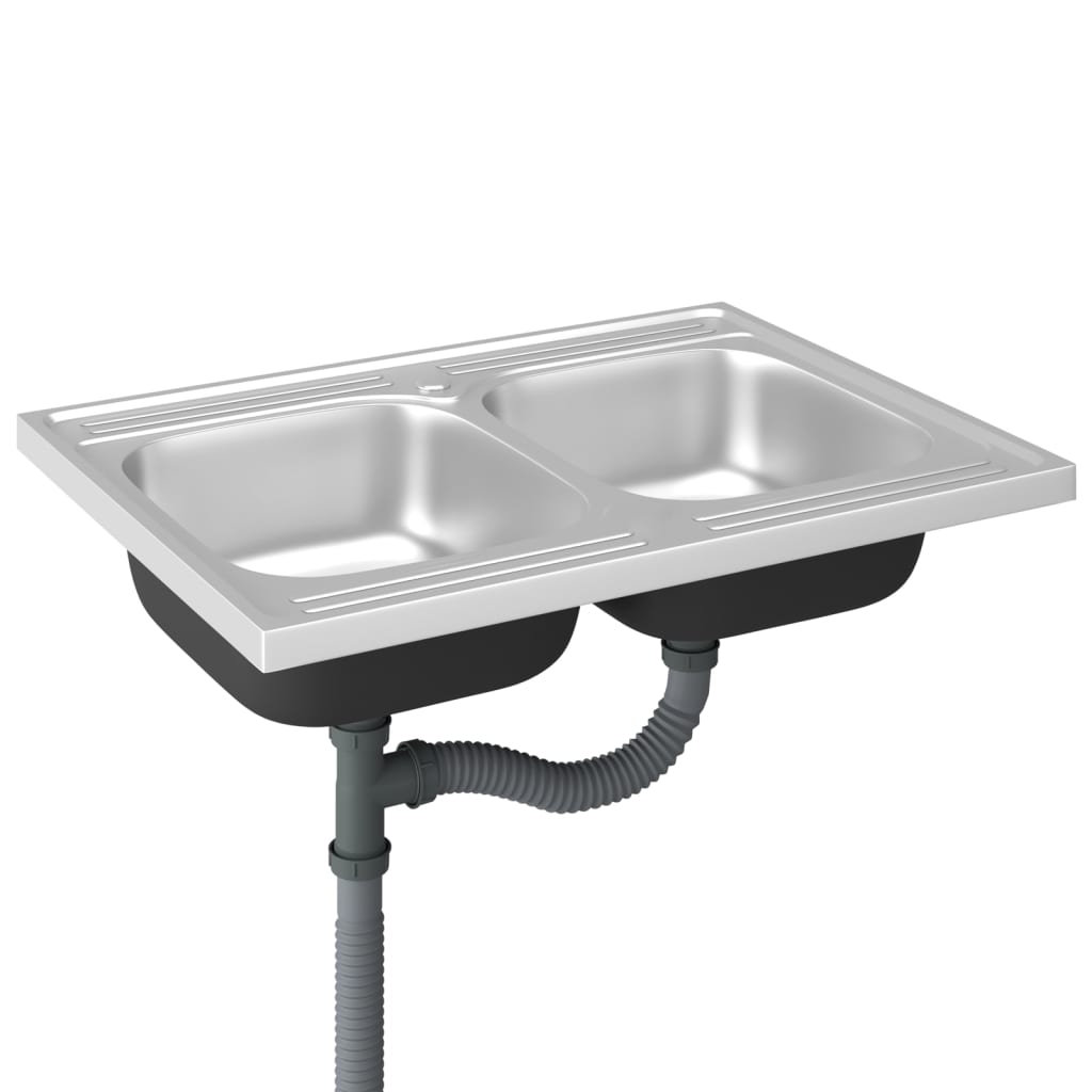 Spüle mit Doppelbecken Silbern 800x600x155 mm Edelstahl