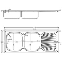 Thumbnail for Küchenspüle mit Doppelbecken Silbern 1200x500x155 mm Edelstahl