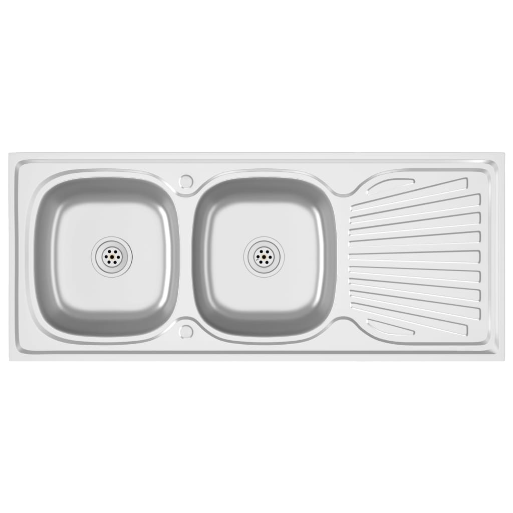 Küchenspüle mit Doppelbecken Silbern 1200x600x155 mm Edelstahl