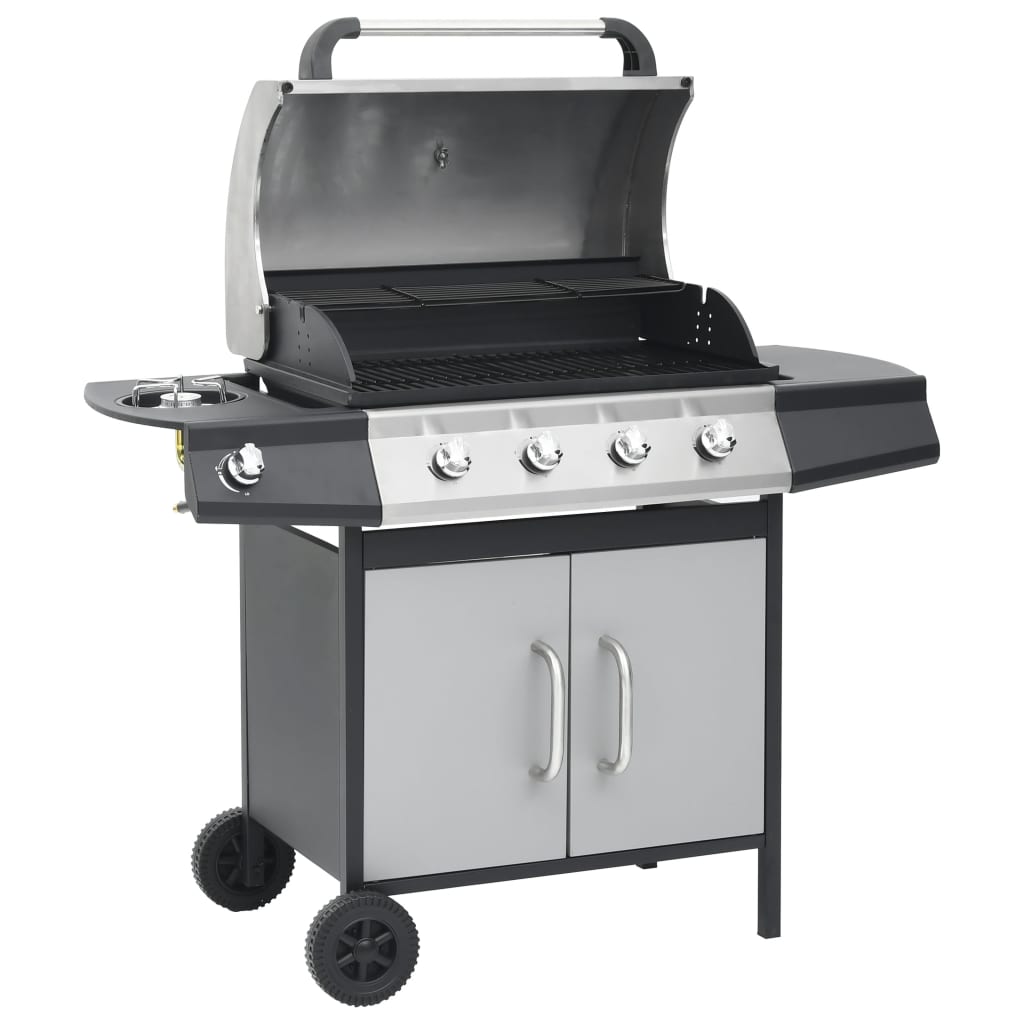 Gasgrill 4+1 Brenner Schwarz und Silbern Stahl & Edelstahl