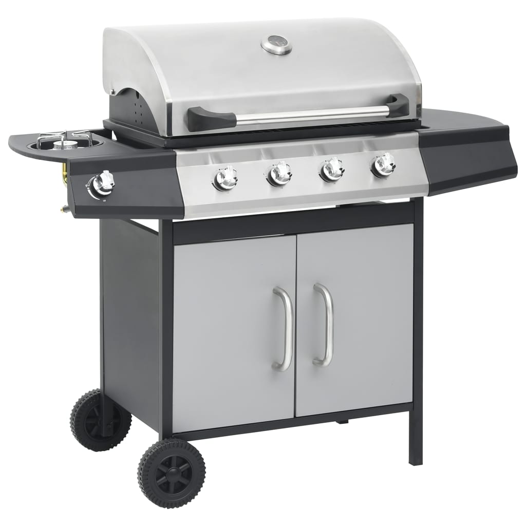 Gasgrill 4+1 Brenner Schwarz und Silbern Stahl & Edelstahl
