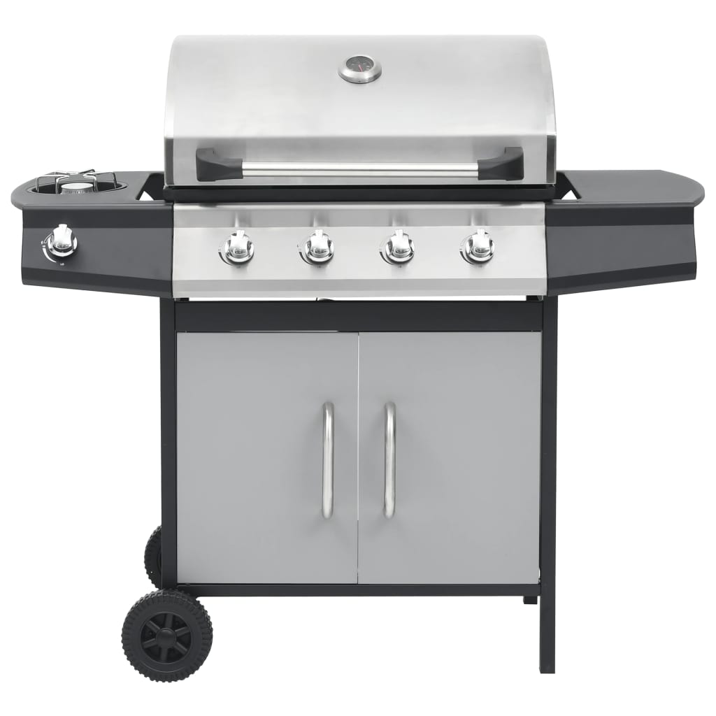Gasgrill 4+1 Brenner Schwarz und Silbern Stahl & Edelstahl