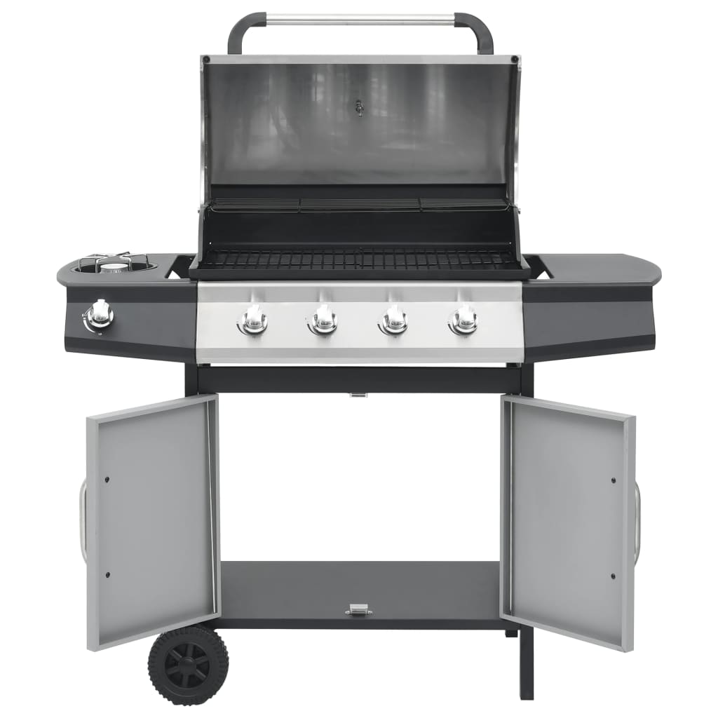 Gasgrill 4+1 Brenner Schwarz und Silbern Stahl & Edelstahl