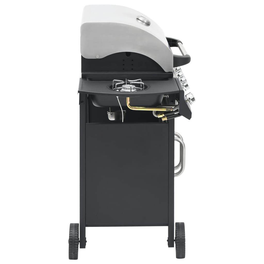 Gasgrill 4+1 Brenner Schwarz und Silbern Stahl & Edelstahl